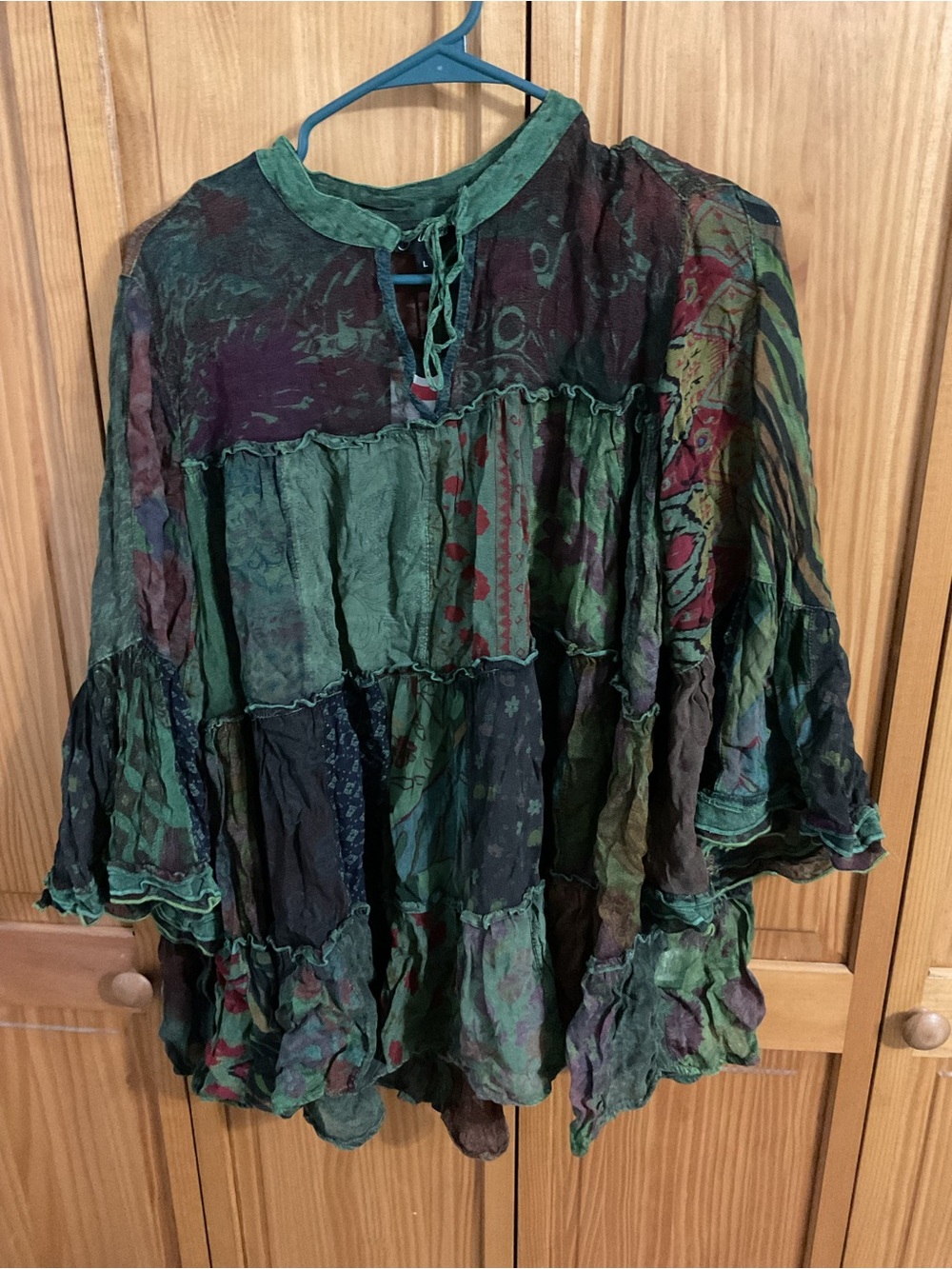 Young Threads Boho Chic Patchwork Green Tunic NWT
